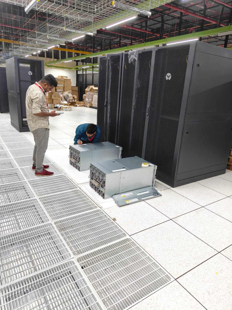 Modern data center facility corridor and operations area